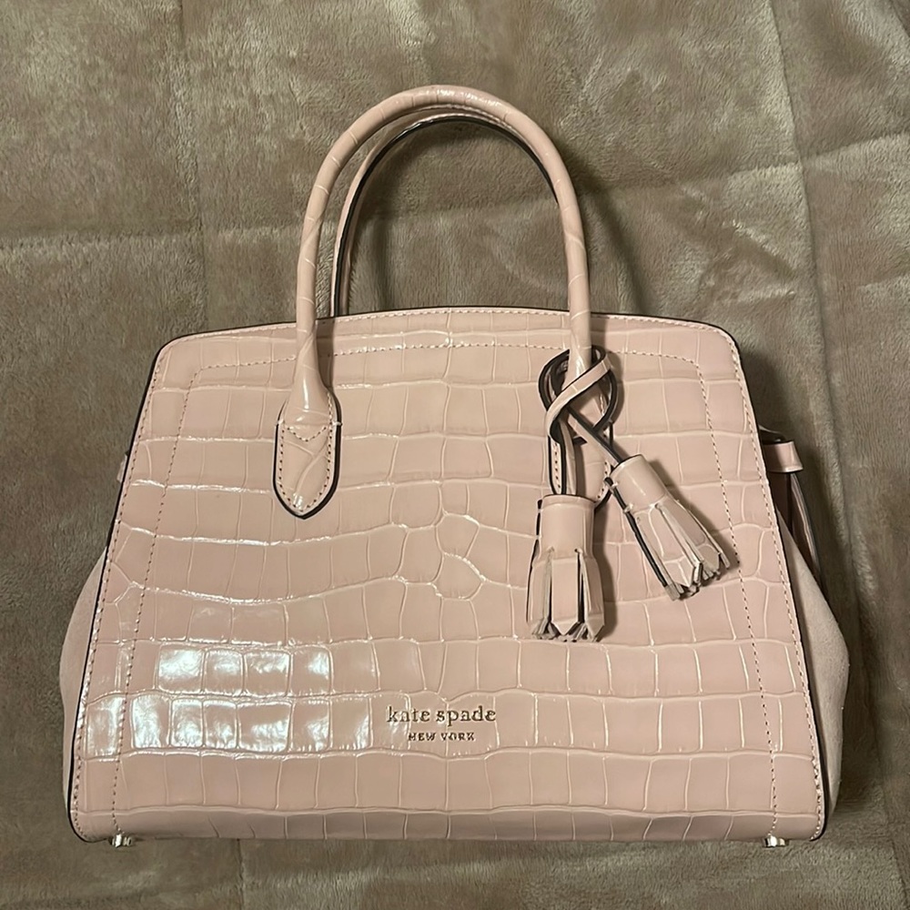 Kate Spade nude Croc / suede medium size knott crossbody